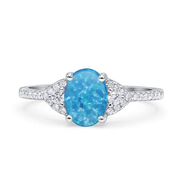Art Deco Oval Wedding Ring Lab Created Blue Opal Statement Fashion Ring 925 Sterling Silver